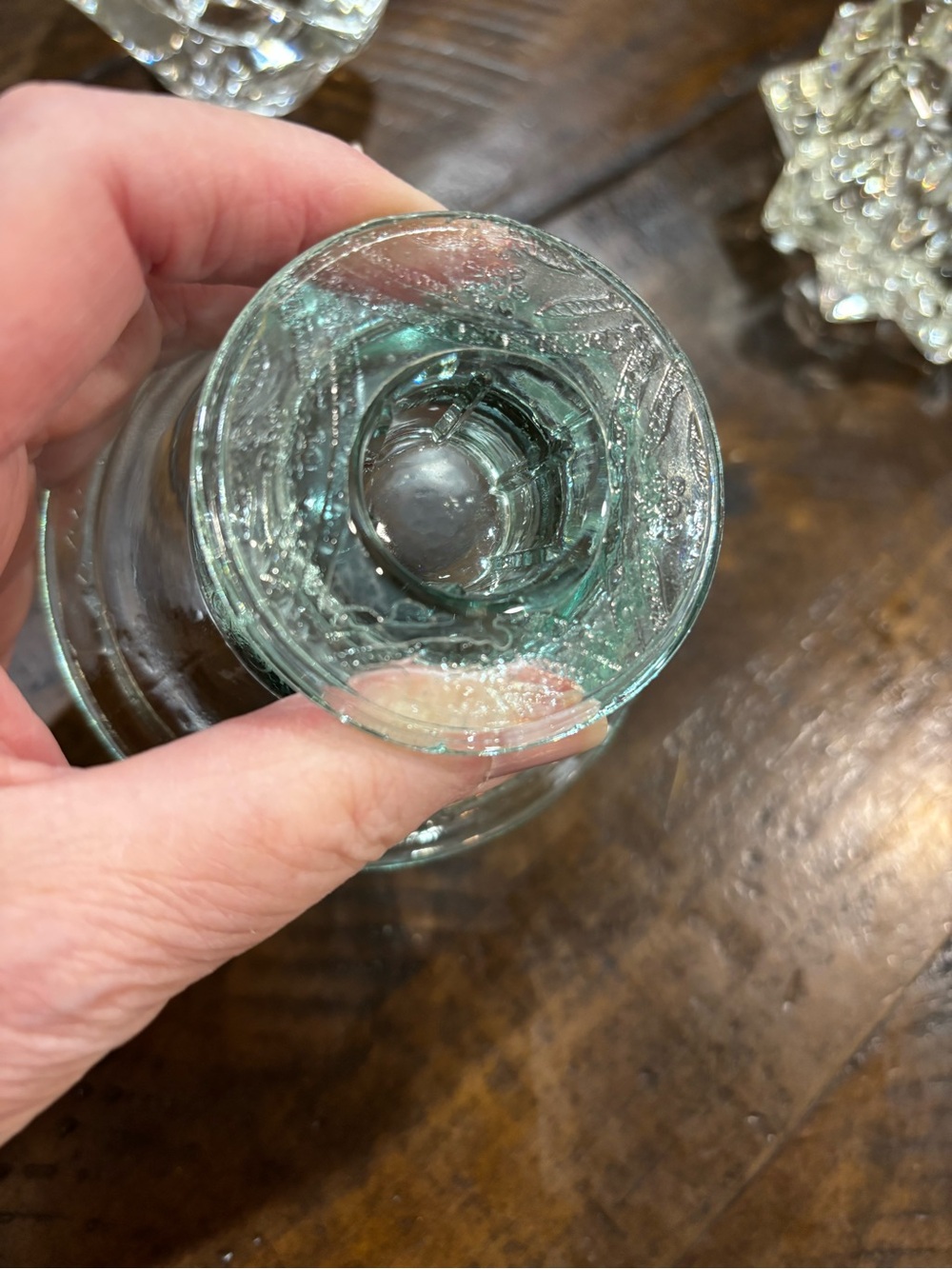 Aqua Embossed Glass Inkwell Candle Holder - Decorative Accent - Picture 2 of 5